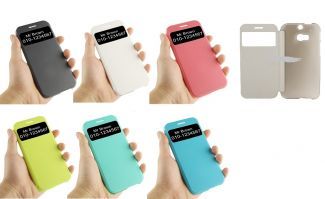 Leather Book Style Flip Case Blue,  HTC One (M8) with Front window