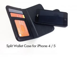 Premium Leather Split Magentic Wallet Apple Iphone4/5,  Black,  with License Window