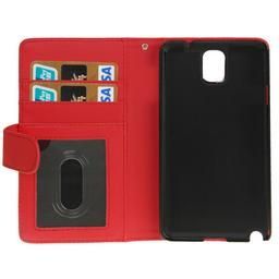Leather Flip Book Case Samsung Galaxy Note 3, (N9000,  N9002,  N9005),  Red,  with Credit Card Slots and License Window