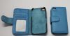 Book Style Leather Case for iPhone 4,  iPhone 4S, Light Blue with Credit Card Slots and License Window