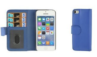 Book Style Leather Case for iPhone 5C, Blue with Credit Card Slots and License Window