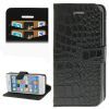 Book Style Leather Case for iPhone 5C, Crocodile Skin Black with Credit Card Slots.