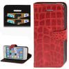 Book Style Leather Case for iPhone 5C, Crocodile Skin Red with Credit Card Slots.