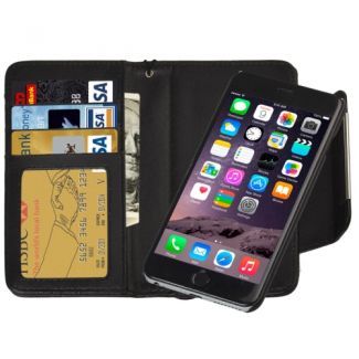 2 in 1 Separable Wallet Style Magnetic Flip PU Leather Case with Lanyard for iPhone 6(Black)