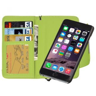 2 in 1 Separable Wallet Style Magnetic Flip PU Leather Case with Lanyard for iPhone 6(Lime Green)