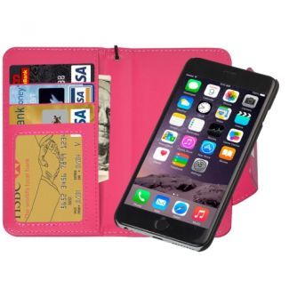 2 in 1 Separable Wallet Style Magnetic Flip PU Leather Case with Lanyard for iPhone 6(Magenta)