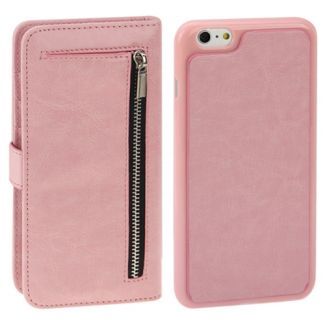 2 in 1 Separable Texture Wallet Style Flip Leather Case with Zip Pocket for iPhone 6(Pink)